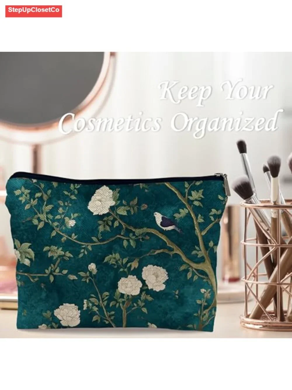 Linen Canvas Zip Cosmetic Bag Toiletry Pouch Travel Makeup Organizer